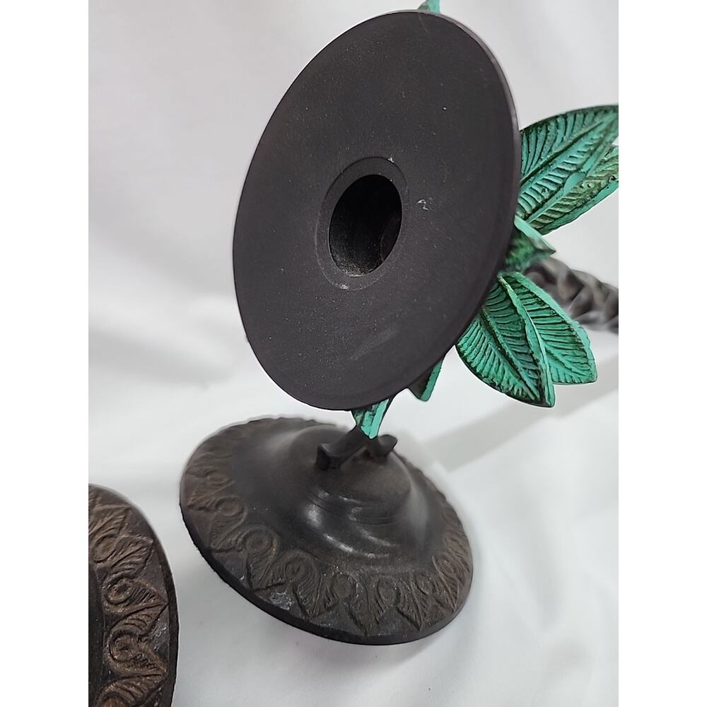Wall Candle Sconces Pair Of 2 Brass Palm Trees Made In India 13" Good Condition - Picture 6 of 15